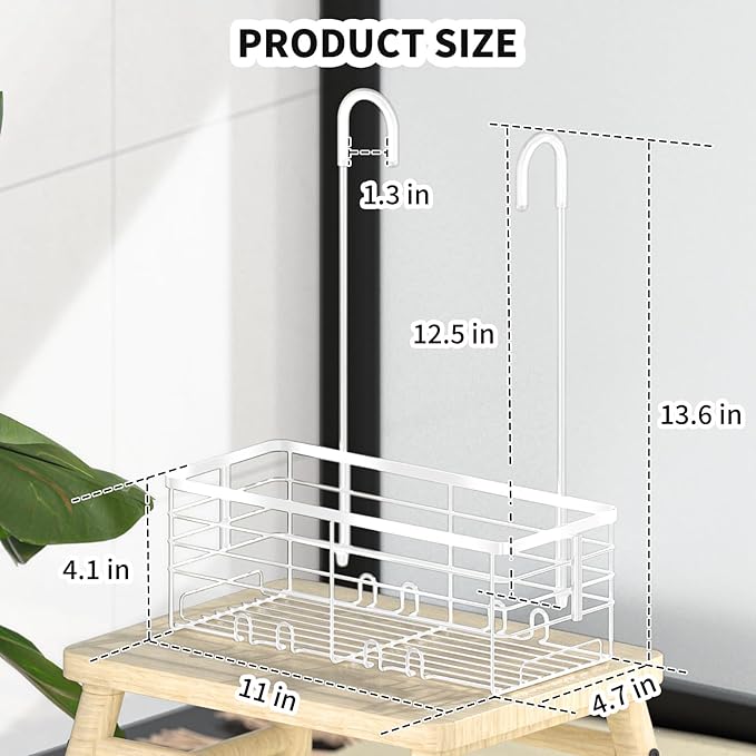 SHANSHUI Shower Hanging Caddy, Bathroom Shower Organizer Basket, Shampoo Bracket, Over Door Showers Rack with Hooks, 304 Stainless Steel Rustproof White