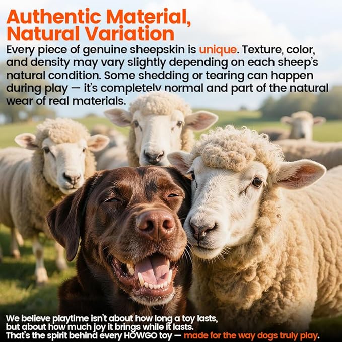 HOWGO Dog Rope Toy,Dog Bungee Chaser Toy 100% Sheepskin,Sheep Smell Tug Toy for All Breeds (Black, Long Without Ball)