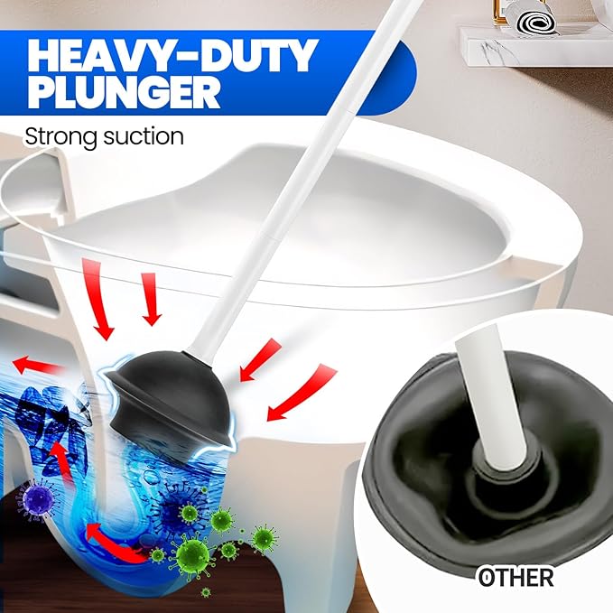 Toilet Plunger with Holder, Heavy Duty Plunger and Holder Combo for Bathroom Cleaning, Bathroom Decor, Bathroom Accessories, Toilet Bowl Cleaners, 19-Inch Pearl White