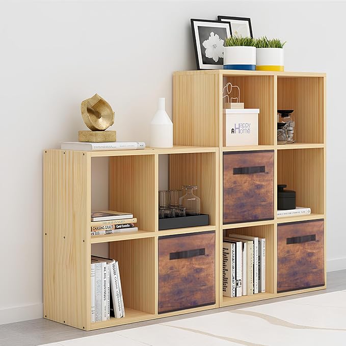 ShellKingdom Storage Bins, Foldable Fabric Storage Cubes And Cloth Storage Organizer Drawer For Closet And Toys Storage, 2 Pack (Retro Wood Pattern)