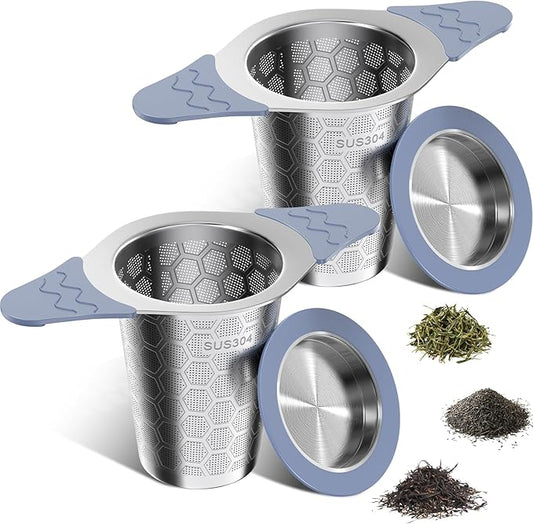 2PCS Tea Infuser for Loose Leaf Tea,Stainless Steel Tea Infuser with Heat Proof Silicone Handles,Extra Fine Mesh Tea Strainers Filter Fine Tea Leaves Effectively,Fits TeaPots/Mugs