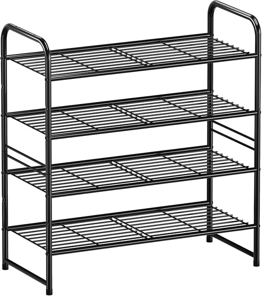 Shoe Rack for Closet, Heavy Duty Metal 4 Tier Shoe Organizer for Entryway, Stackable, Black