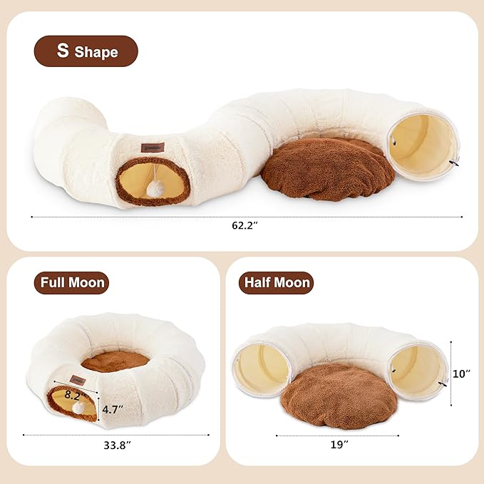 ZOMISA Cat Tunnel Bed for Indoor Cats, Cute Cat Donut Toy Tunnel for Small Large Cats with Washable Circle Cushion, Peekaboo Pet Cave Play Tunnel for Kitten, Puppy, Navy Blue