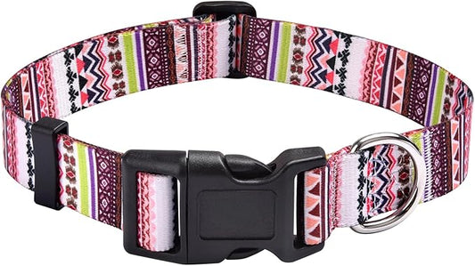 Dog Collar with Bohemia Floral Tribal Geometric Patterns - Soft Ethnic Style Collar Adjustable for Small Medium Large Dogs(Pink Bohemia,XS)