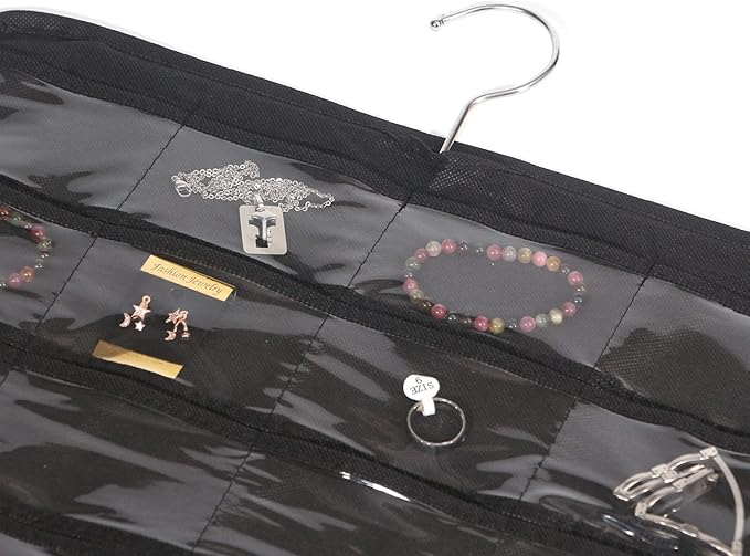DIOMMELL 3 Pack Hanging Jewelry Organizer with 80 Pockets Jewelry Storage for Earrings Necklace Bracelet Ring Accessory, Black