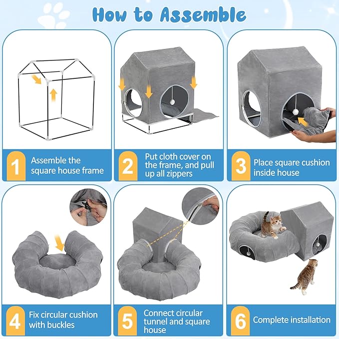 Pawaboo Cat Tunnel Bed Under Christmas Tree with Cat House, Cats Donut Tube with Square House, Christmas Cats Toy Circle Tunnel with Cave, Kitten Bed Hideout Gift Festive Kitty Tube Tunnels, Dark Gray