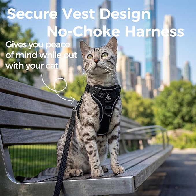 Cat Harness and Leash Set Escape Proof Tactical Medium Kitten Harness Emotional Support Cat Vest, Black, M