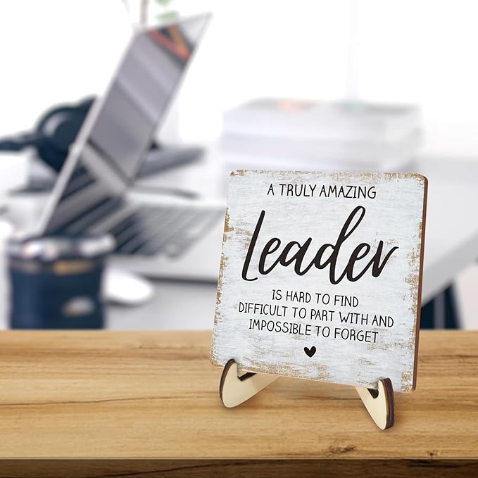 Decorative Desk Decor Motivational Leader Gift Positive Thank You Gifts Appreciation Plaque with Wooden Stand Inspirational Wood Sign for Boss Mentor Leader Coworker Home Office Table Bookshelf