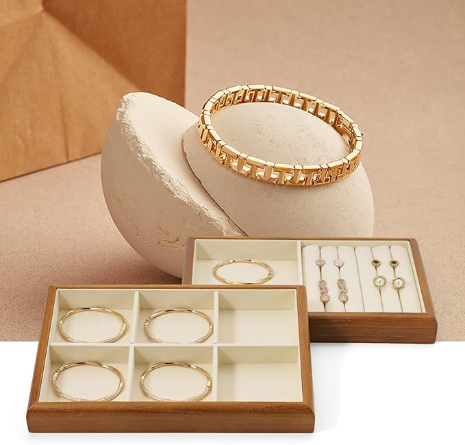 Oirlv Solid Wood Stackable Jewelry Organizer Tray Jewelry Drawer Organizer(Creamy-white)