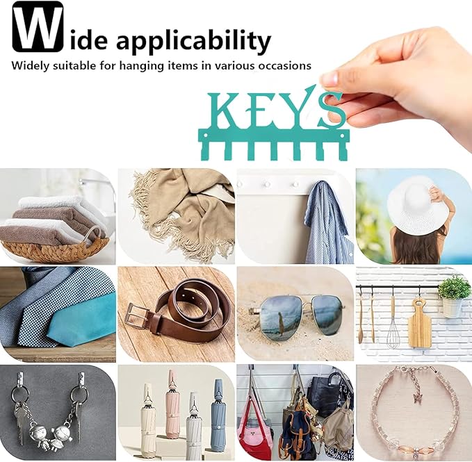 FairyCity Keys Holder for Wall Metal Vintage Keys Hook-25cm*12.8cm Home Decor Key Hanger Decorative with 7 Hooks,Blue