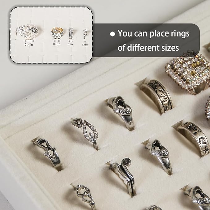 Coward 2Pcs/Set Stackable Ring Organizer Tray Beige Velvet Ring Earring Stud Jewelry Display Holder Tray for Store Selling or Home Show Storage