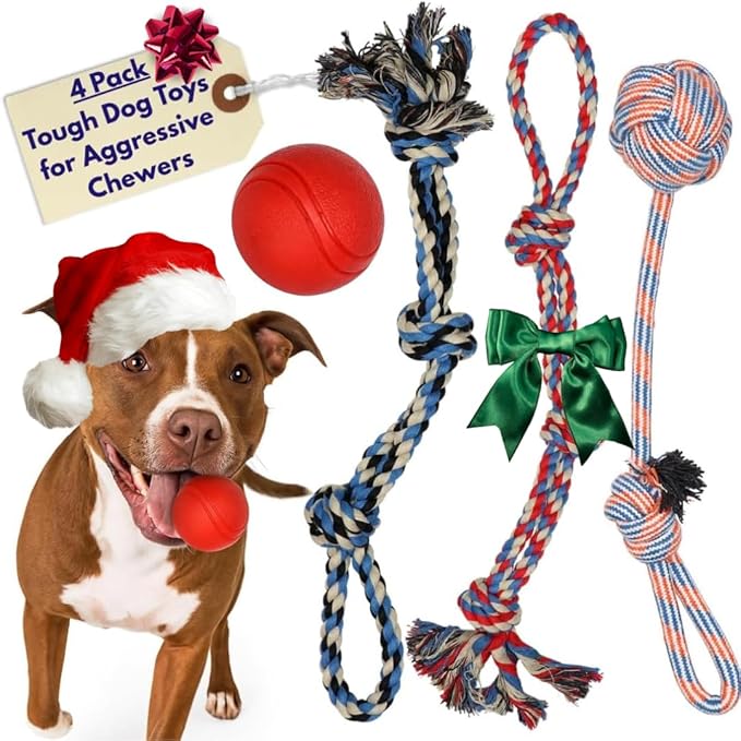 XL Dog Rope Toys for Aggressive CHEWERS - Large Dog Ball for Large and Medium Dogs - Benefits Non-Profit Dog Rescue - Large Floss Rope for Dogs Dental Health - 100% Cotton Rope Toy for Large Dogs