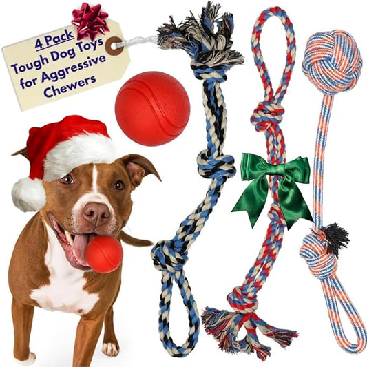 XL Dog Rope Toys for Aggressive CHEWERS - Large Dog Ball for Large and Medium Dogs - Benefits Non-Profit Dog Rescue - Large Floss Rope for Dogs Dental Health - 100% Cotton Rope Toy for Large Dogs