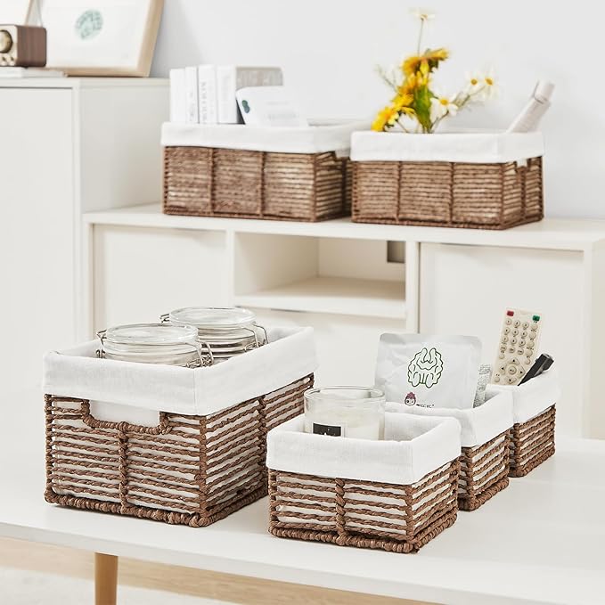 Vagusicc Wicker Storage Basket, 6 Pack Baskets for Organizing, Wicker Baskets with Handle, Rectangular Woven Basket for Storage Shelves, Cube Storage Bins for Closet/Clothes/Dresser, Brown