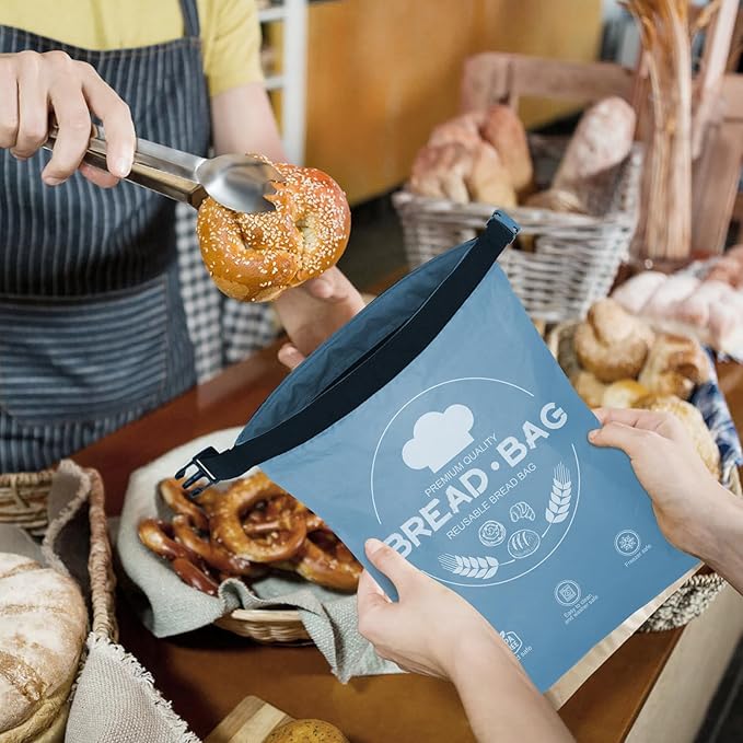Bread Bags for Homemade with Beeswax Wrap - Zipper Reusable Bread Bag for Sourdough 2-Pack, Reusable Food Storage Bag to Keep Sourdough Fresh, Freezer-Safe, Eco-Friendly (Grey&Blue)