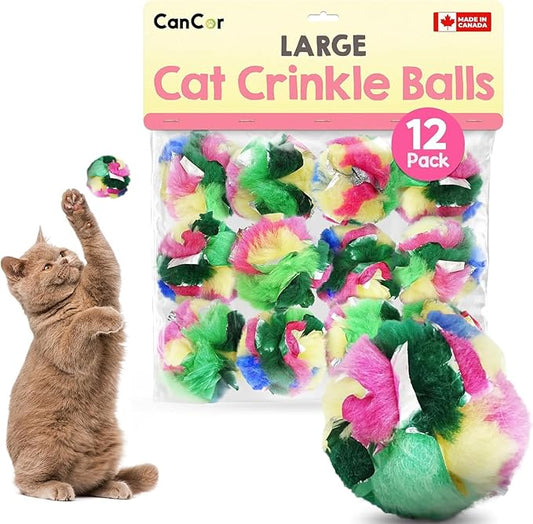 Large Cat Crinkle Balls 2.5 Inch | 12 Pack | Perfect Stocking Stuffer for Christmas | Soft Lightweight Indoor Cat Toys with Durable Crinkle Build and Engaging Sound