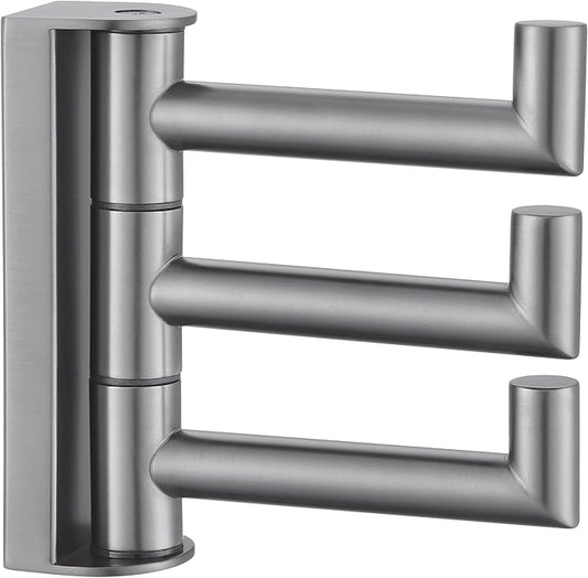 Angle Simple 3 Arms Towel Hook for Bathroom, SUS304 Stainless Steel Swivel Robe Coat Hook Wall Mounted, Foldable Towel Holder, Gunmetal Gray