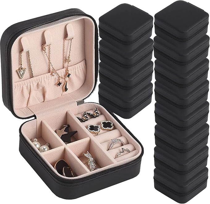 Travel Jewelry Case Bridesmaid Gifts Box,12 Pack Small Jewelry Box Mini Jewelry Organizer,PU Leather Portable Earring Storage Box for Women Girls Bridesmaid Proposal Gifts