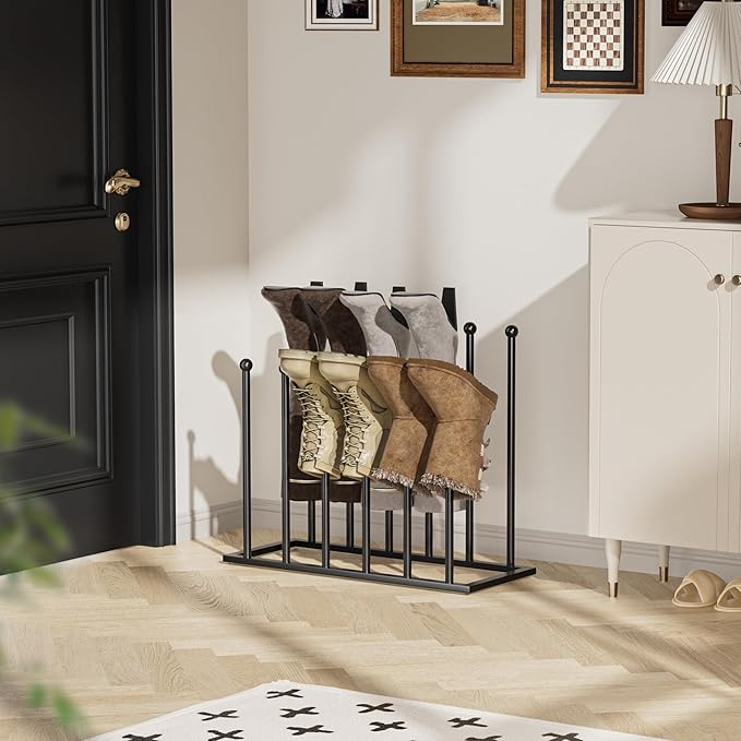 pickpiff Free Standing Shoe Racks - 19.5 Inch Black Metal Boot Rack Organizer Tall Boots for Dorm Room, Closet, Entryway, Bedroom, Patio Outdoor, Hallway, Black, Shoe Storage Fit for 6 Pairs