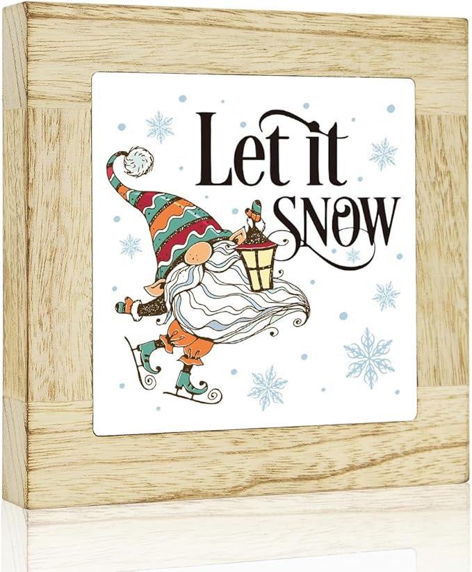 Let It Snow Decor Winter Table Decor for Home Winter Snowman Decorations Christmas Holiday Decorations for Desk 6 x 6 inches
