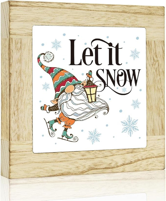 Let It Snow Decor Winter Table Decor for Home Winter Snowman Decorations Christmas Holiday Decorations for Desk 6 x 6 inches