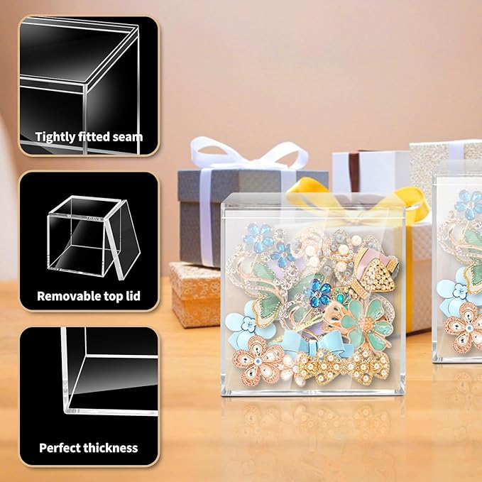 40 Pack 2.2 x 2.2 x 1.8 Inches Acrylic Containers Clear Box with Lids for Display Acrylic Gift Box & Clear Multi Purpose Organizer Candy Storage for Cosmetics, Makeup, Jewelry, Party Favor