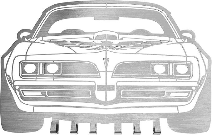 MOOH Key Holder for Wall - Metal Automotive Key Holder With 6 Hooks - Unique Car Gift for Men, Women, Car Lovers & Enthusiasts - Cool Man Cave Decor (Pontiac Firebird 1977, Stainless Steel)