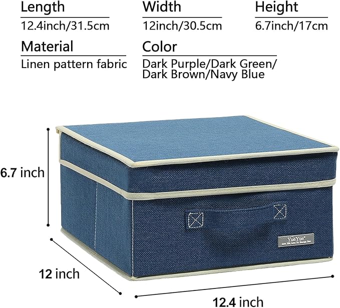 YueYue Foldable Fabric Closet Organizer Bins Box Storage - 4 Pack 12.4 X 12 X 6.7 Inch Storage Bins With Lids 4 Dark Color Boxes - Bins Storage Box Cloth Basket Pack Lid