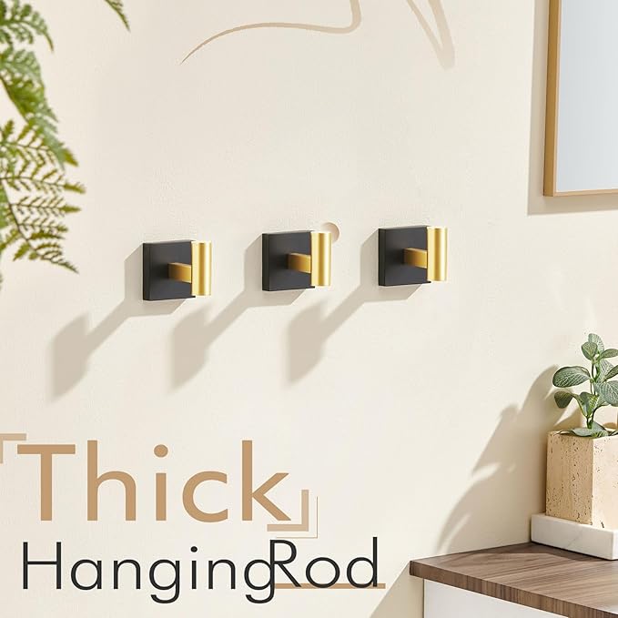 KOKOSIRI Robe Hooks for Wall Mount Bathroom Towel Hook, Coat Hooks Bath Storage Hardware 3 Pack Black with Gold Stainless Steel B1013GDK-P3
