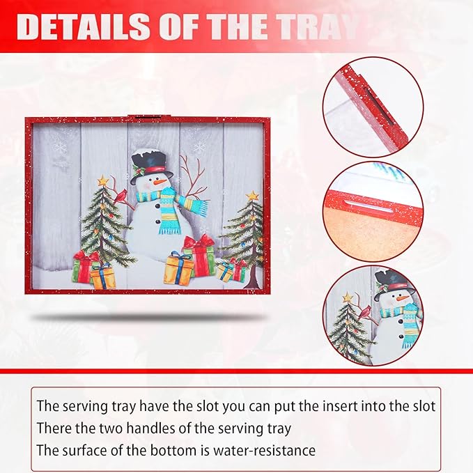 Christmas Decoration Serving Tray with Handels Decorative Tray Coffee Table Serving Platter Thanksgiving Tray - Breakfast Drinks Liquor Snowman(Red)