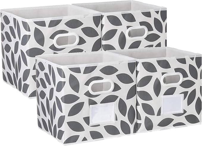 MAX Houser Fabric Storage Bins Cubes Baskets Containers with Dual Plastic Handles for Home Closet Bedroom Drawers Organizers, Flodable, Grey, Set of 4