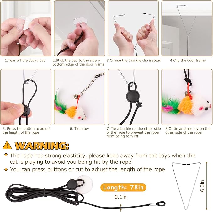 Cat Toys Wand, Interactive Cat Toy with Super Suction Cup Sticky Detachable 12 PCS Feather Replacements 2 Wands Cat Spring Feather Toys for Indoor Cats Kitten Toys (8 Toys Double Headed)