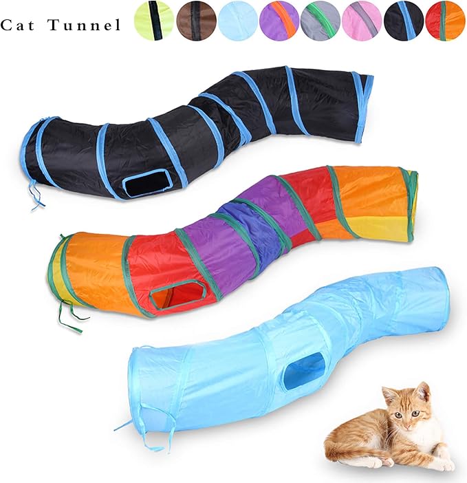 Cat Tunnel for Indoor Cats Interactive, Rabbit Tunnel Toys, Pet Toys Play Tunnels for Cats Kittens Rabbits Puppies Crinkle Pop Up Black 47" Shape S