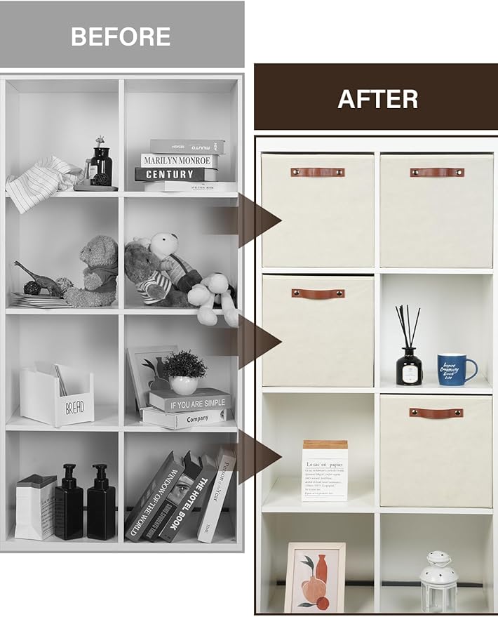 Temary Cube Storage Bins 4Pack Foldable Storage Baskets for Clothes Shelf Basket with Handles, Fabric Storage Boxes Organizer Bins for Home (Beige, 13x15x13 Inch)