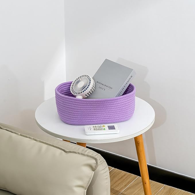 CubesLand Sturdy Woven Rope Storage Baskets, Purple, 2 Packs, 12" x 8" x 5.11"