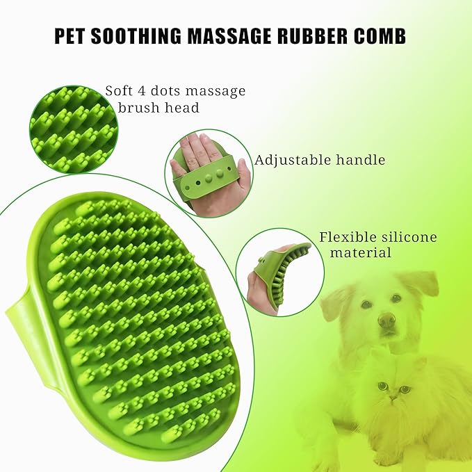 Cat Grooming Brush Kit 6 Tools - Deshedding & Dematting for Long/Short Hair, Self-Cleaning Slicker Brush with 6-in-1 Flea Comb for Cats & Kittens (Green)