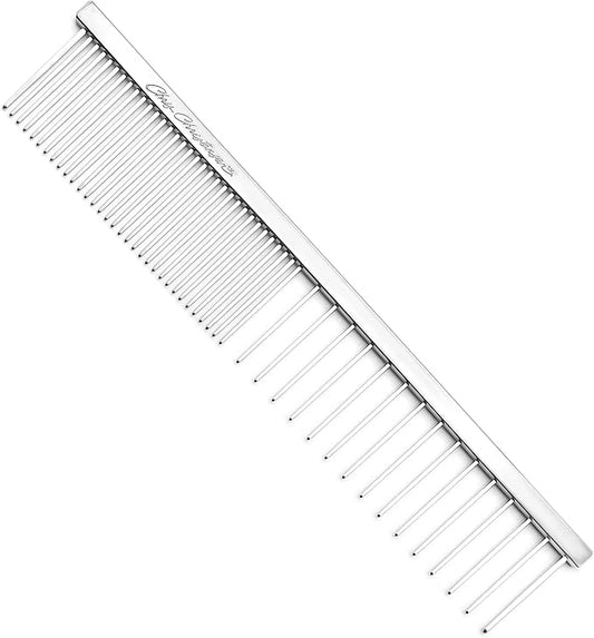 Chris Christensen 003 7.5 in. F/XC Greyhound-Style Butter Comb, Groom Like a Professional, Rounded Corners Prevent Friction and Breakage, Solid Brass Spin with Steel Teeth, Chrome Finish.