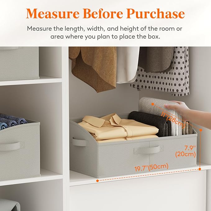 Lifewit Fabric Extra Large Trapezoid Closet Storage Bins for Shelf, 6 Pack Closet Organizer Baskets with Handles, Foldable Clothes Containers for Book, Purse, 19.7" x 11" x 7.9", 23L, Light Gray