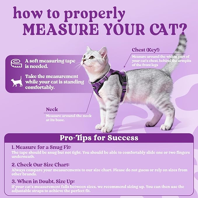 rabbitgoo Cat Harness and Leash for Walking, Escape Proof Soft Adjustable Vest Harnesses for Cats, Easy Control Breathable Reflective Strips Jacket, Purple, S