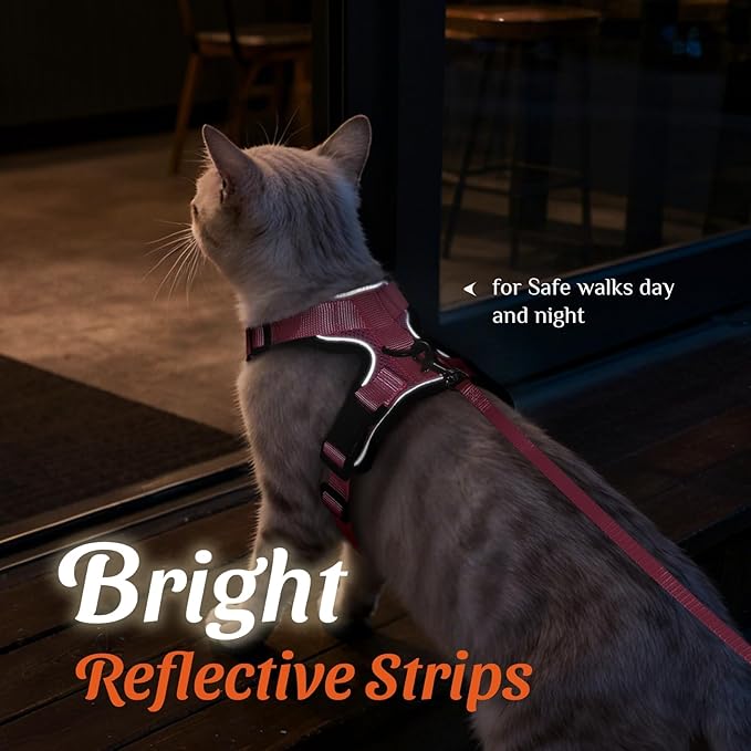 Dooradar Cat Harness and Leash Set, Escape Proof Safe Adjustable Kitten Vest Harnesses for Walking, Easy Control Soft Breathable Mesh Jacket with Reflective Strips for Cats, Pink, XS