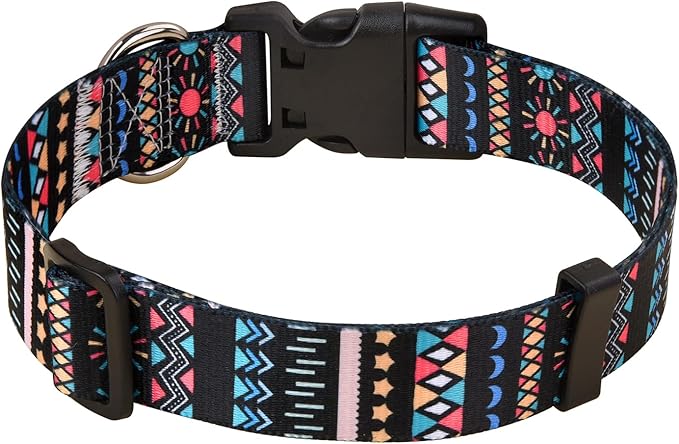 Dog Collar with Bohemia Floral Tribal Geometric Patterns - Soft Ethnic Style Collar Adjustable for Small Medium Large Dogs(Black Bohemia,M)