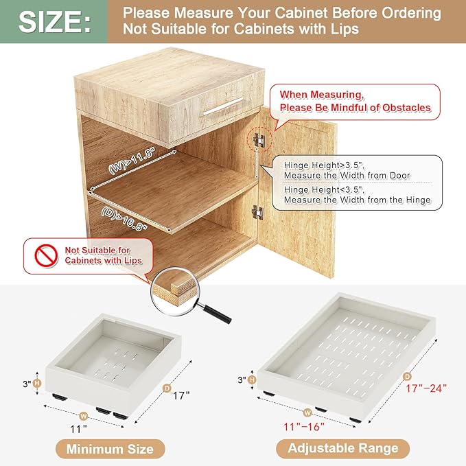 2Pc Pull out Cabinet Organizer,Width (11"-16"),Depth(17"-24") Expandable with 3 Rails,No Drill Roll out Drawers,Adhesive Sliding Drawers,Slide out Shelves for Cabinets Without Lip,Kitchen,Pantry,White