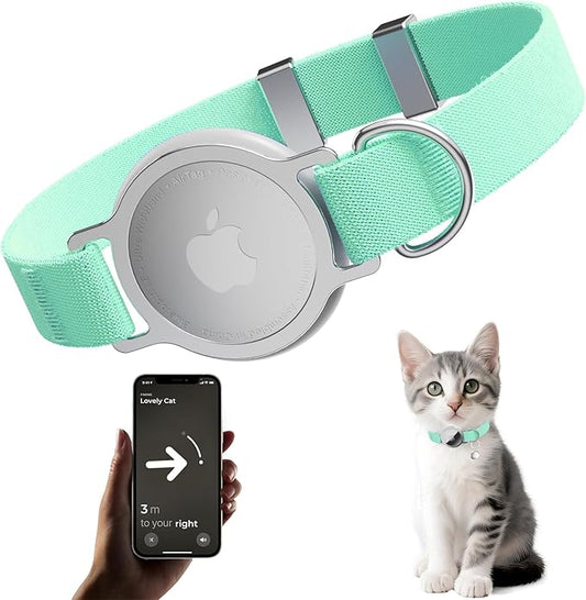 AirTag Cat Collar, Ultra Elastic Cat Tracker Collar, Airtag Holder Compatible with Apple Air Tag, [Lightweight & Scratch Resistant] Adjustable Stepless GPS Pet Collar for Cats Kittens, Green