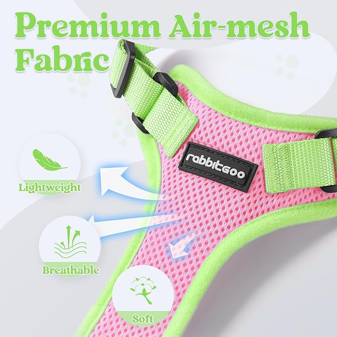rabbitgoo Cat Harness and Leash Set, Escape Proof Soft Adjustable Vest Harnesses for Outdoor Walking, Easy Control Breathable Kitten Jacket with Reflective Strips, Pink & Light Green, XS