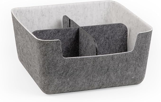 Three by Three Seattle felt·like·it!™ Medium Cubby Storage Bin Set of 2 with Dividers – Eco-Friendly Recycled Felt Bins for Home & Office Organization, Charcoal