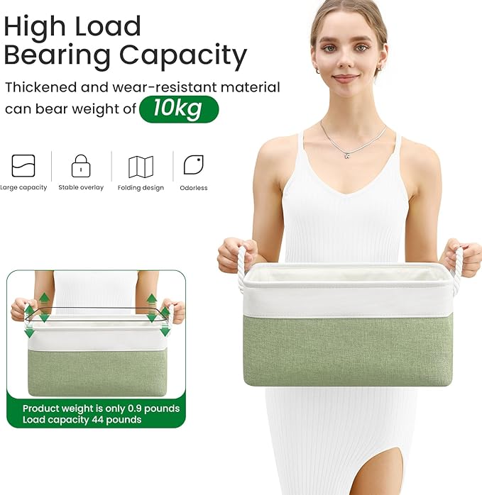Storage Baskets, Fabric Storage Bins, Versatile Storage Baskets for Shelves with Handles, Large Closet Organizers for Shelves, Clothing, Toys, Books (3-Pack 15.7x11.8x8.2 inch, White&Green)
