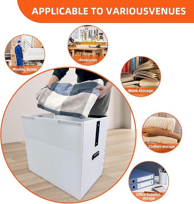 plastic storage bins with lids containers,55qt(19.7"x13.8"x11.8") 6 pack,collapsible moving boxes with handles stackable storage bins,Double-layer hollow shock-absorbing material,white