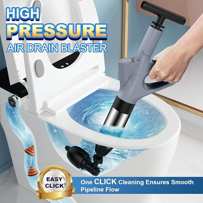 Toilet Plunger, High Pressure Toilet Plunger,Toilet Auger Air Drain Blaster with Real-Time, Heavy Duty Plunger for Bathroom and Plumbing Clogs (Grey)