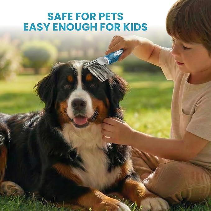 Poodle Dematting Fur Rake Comb Brush for Dogs and Cats - Long 2.5" Steel Safety Blades Metal Comb for Detangling Matted or Knotted Undercoat Hair