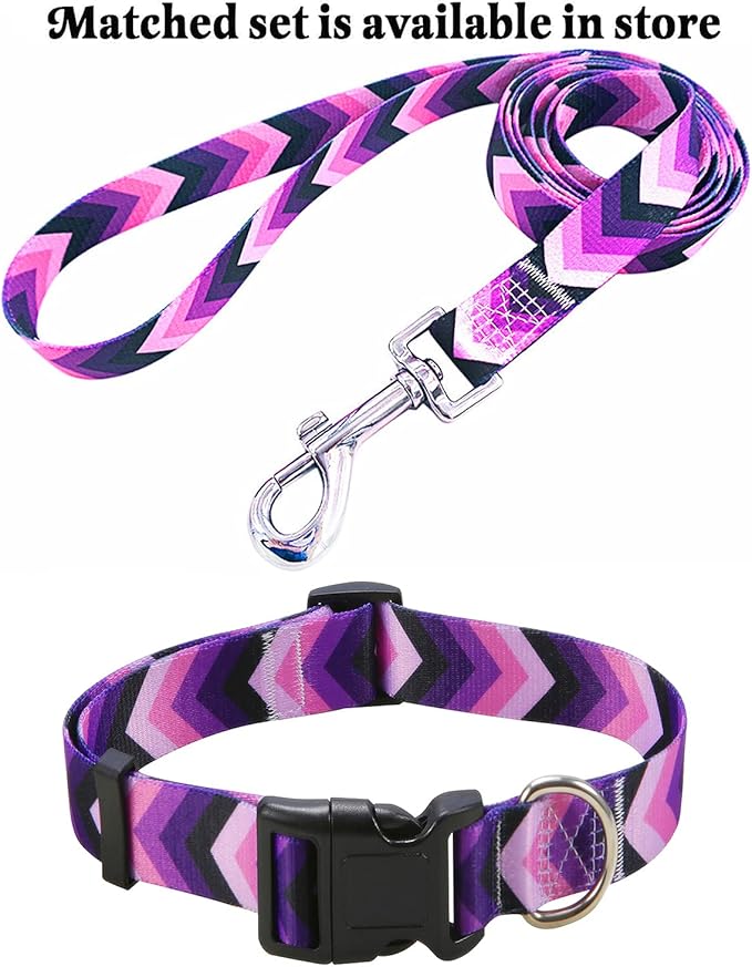 Dog Collar Set with Bohemia Floral Tribal Geometric Patterns - Soft Ethnic Style Collar Adjustable for Small Medium Large Dogs(Purple Arrow,XS)